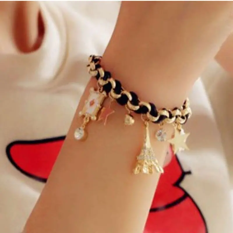 Bracelets & Bangles Multi-Element Gold Chain Rope Crystal Bracelet Feida 1