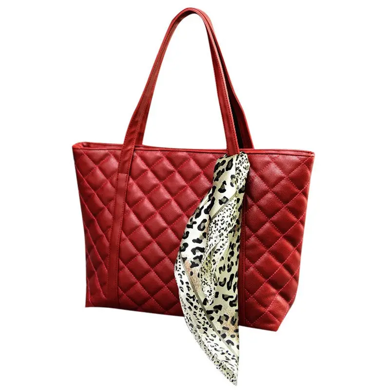 Brand Big Women Pu Leather Diamond Lattice Handbag Shoulder Bag Tote Hand Bags Black/Red Color Bolsas Femininas Sac A Main 2