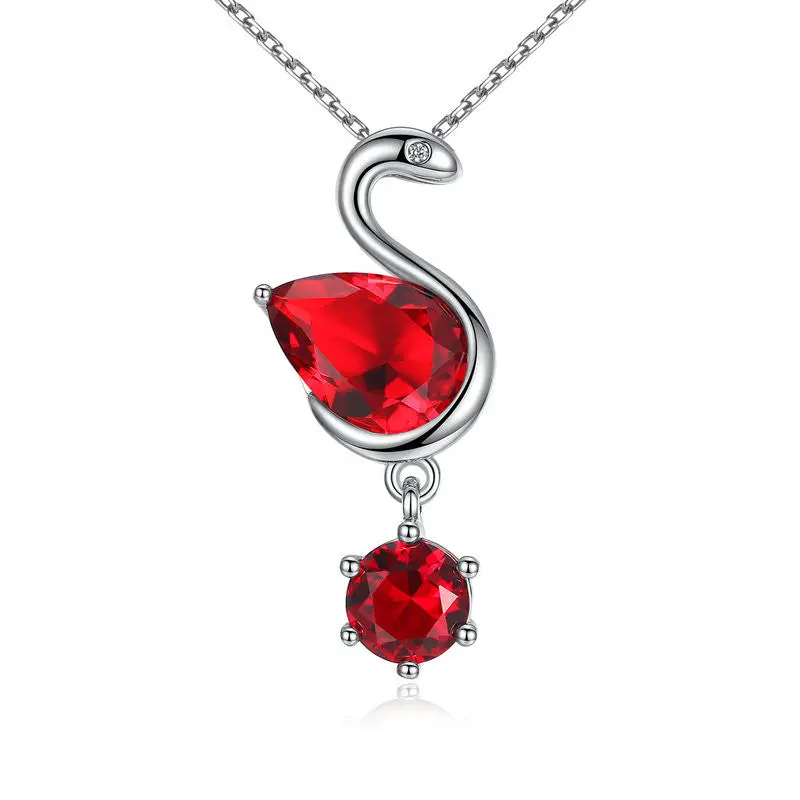 Brand Elegant Swan Shaped Ruby Long Pendant Necklace For N099-Rd 1