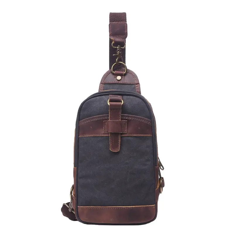 Brand Fashion Men Women Canvas Shoulder Bag Crazy Horse Vintage Travel Leather Crossbody Bag Causal Chest Bag Bolsa 1