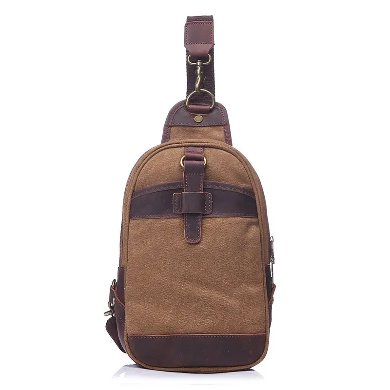 Brand Fashion Men Women Canvas Shoulder Bag Crazy Horse Vintage Travel Leather Crossbody Bag Causal Chest Bag Bolsa 2