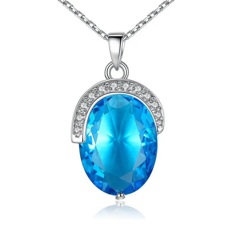 Brand Popular Sky Blue Sapphire Oval Cutting Necklaces Pendants Bijoux 1
