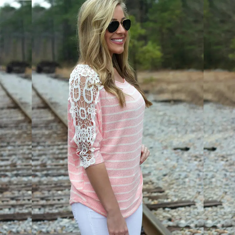 Brand Style Women Tops Shirts Lace T-Shirts Plus Size Loose Casual Women Tops Lace Crochet T-Shirt Embroidery Knitted Tops 1