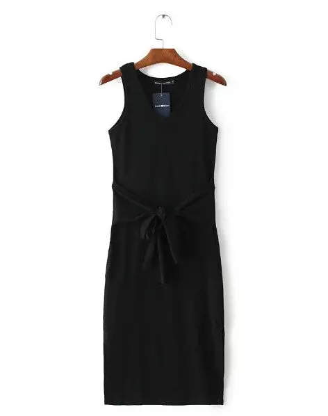 Brandy Slit V Neck Sashes Bodycon Long Dress Woman Slite Office Dess Robe Longue Femme Vestido De Festa Elbise Jurken S M 1
