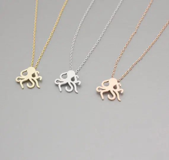 Brass Cute Octopus Pendant Necklace Animal Fish Necklace 10Pcs-N114 1