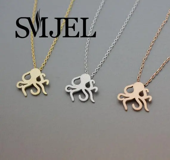 Brass Cute Octopus Pendant Necklace Tiny Gold Animal Fish Necklace N114 1