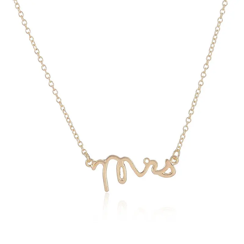 Brass Mrs Wedding Gift Pendant Necklace Letter Necklaces 30Pcs-N119 1