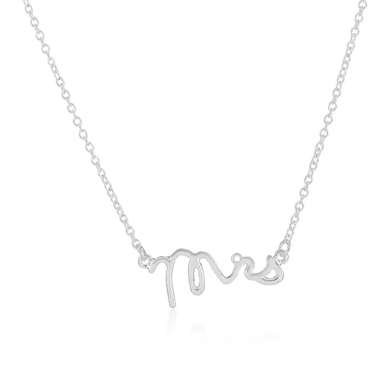 Brass Mrs Wedding Gift Pendant Necklace Letter Necklaces 30Pcs-N119 2