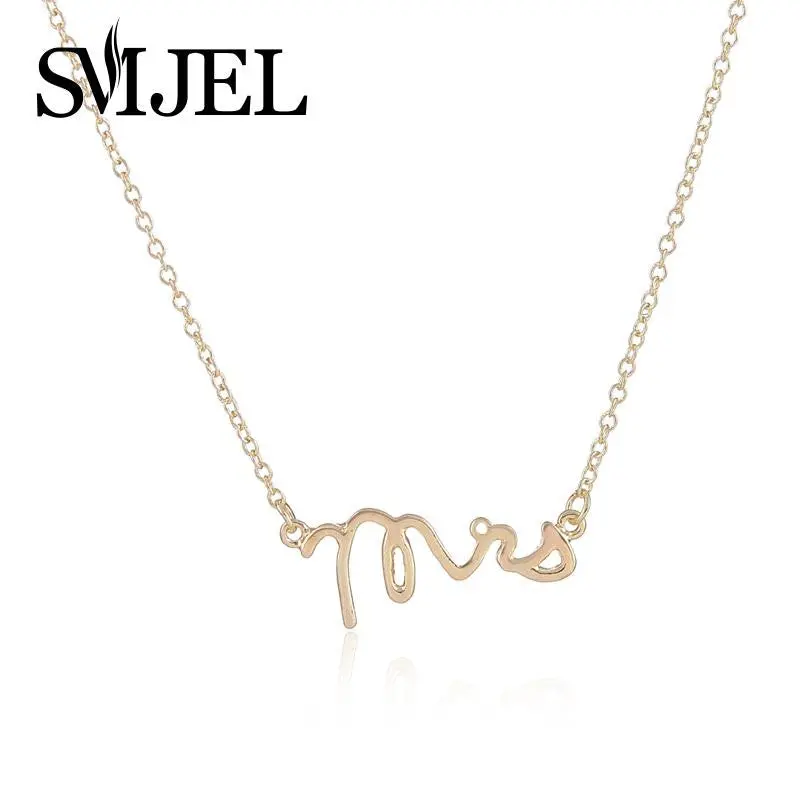 Brass Mrs Wedding Gift Pendant Necklace Letter Necklaces N119 1