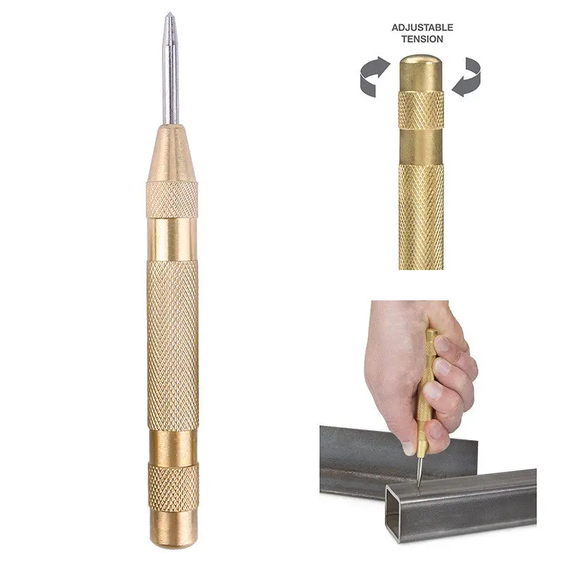 Brass Yellow Automatic Center Punch Loaded Chrome Rivet Screw Auto Mark Hole Length 12.7Mm 1