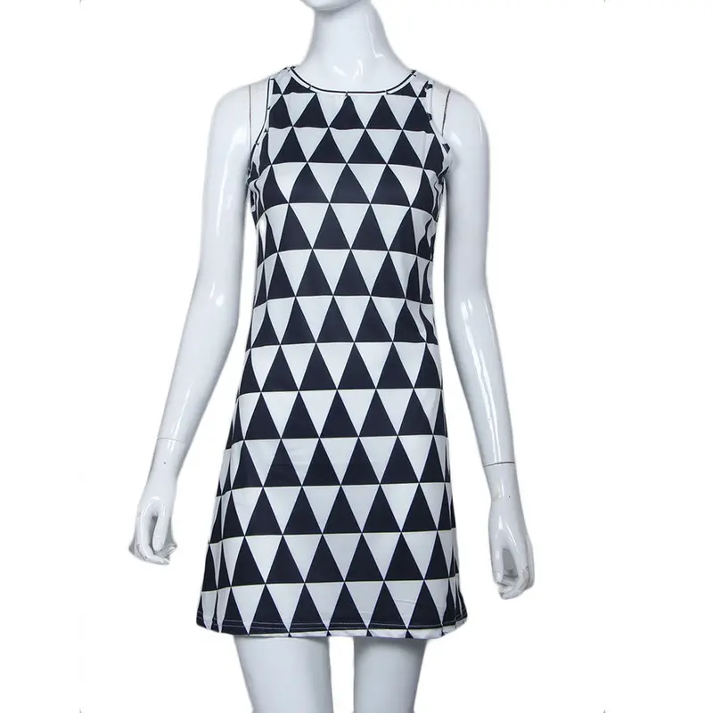 Brief American Styel Women Dress Geometric Print Sexy Workwear Casual Sleeveless Party Beach Mini Dress 3