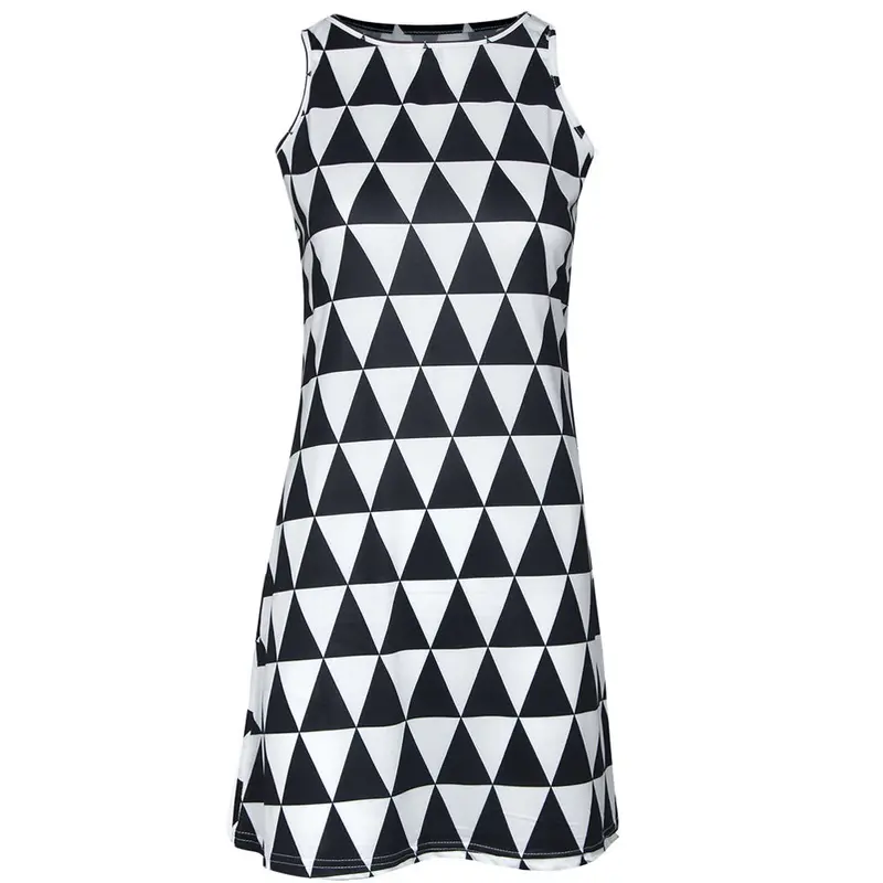 Brief American Styel Women Dress Geometric Print Sexy Workwear Casual Sleeveless Party Beach Mini Dress 4