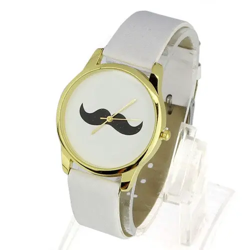 British Style Mustache Leather Band Quartz Watches Men Luxury Dress& Casual Clocks 1