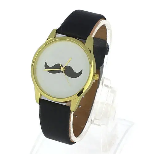 British Style Mustache Leather Band Quartz Watches Men Luxury Dress& Casual Clocks 2