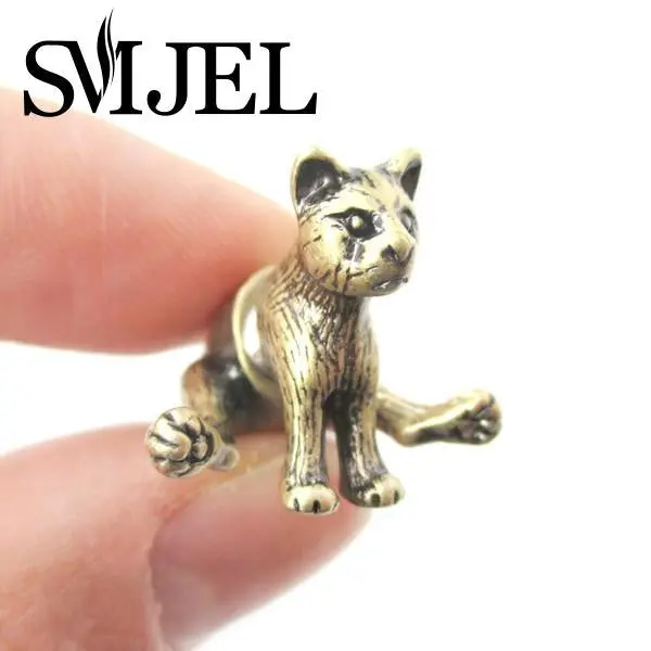 Bronze Black Animal 3D Sitting Kitty Cat Two Part Front And Back Retro Stud Eearrings S084 1