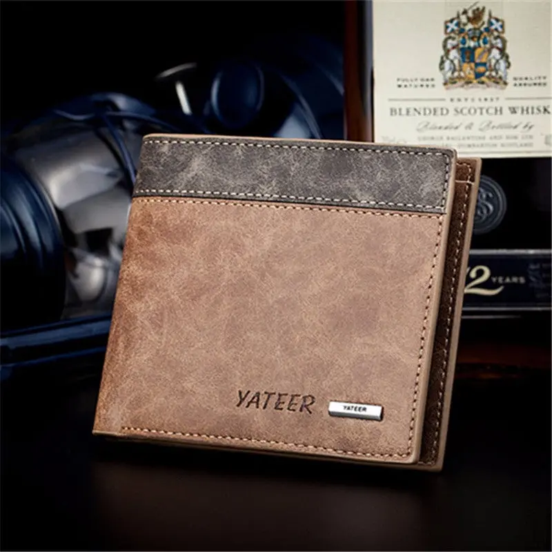 Brown Men's Leather Wallet Id Credit Card Holder Money Purse Clutch Pockets Carteira Masculina 1