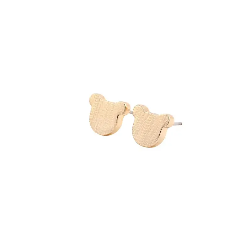 Brushed Animal Bear Head Outline Stud Earrings Party Gift S003 1