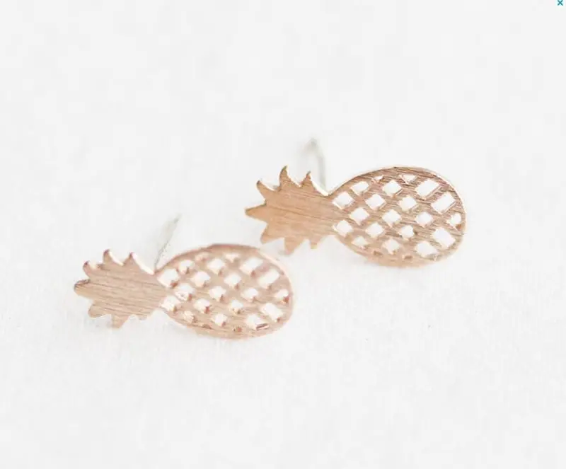 Brushed Pineapple Stud Earrings Dainty Minimalist Post Earrings Gift Jewelry 10Pcs-S105 2