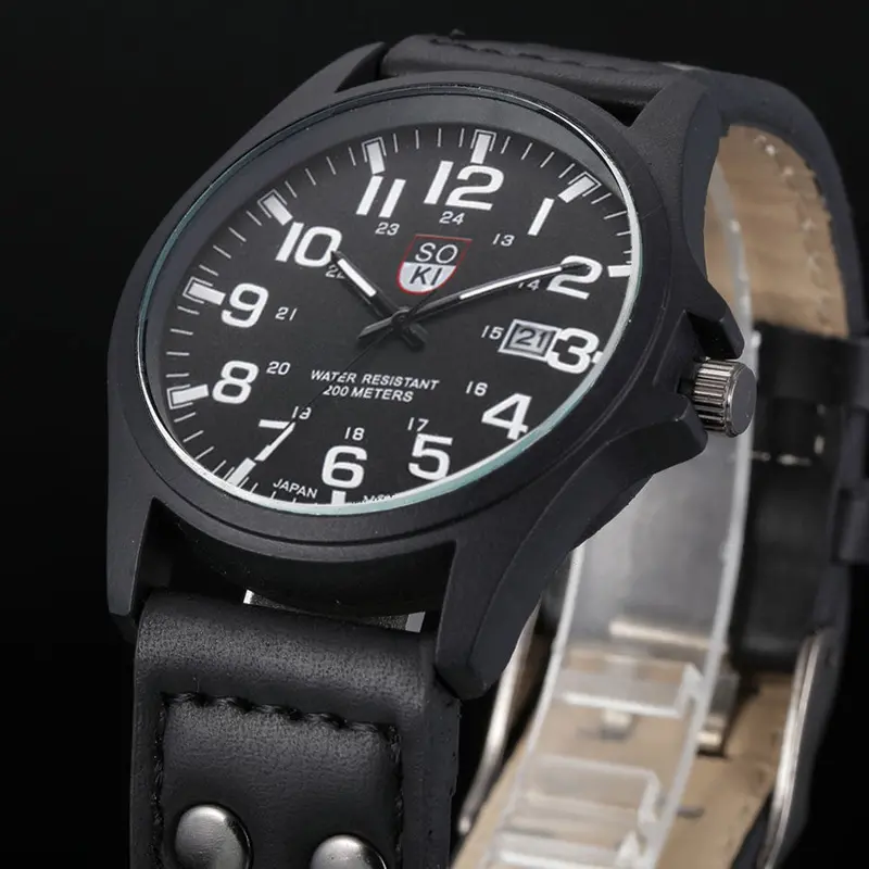 Business Quartz Watch Men Sport Military Watches Leather Strap Army Wristwatch Clock Hours Complete Calendar Reloj 1
