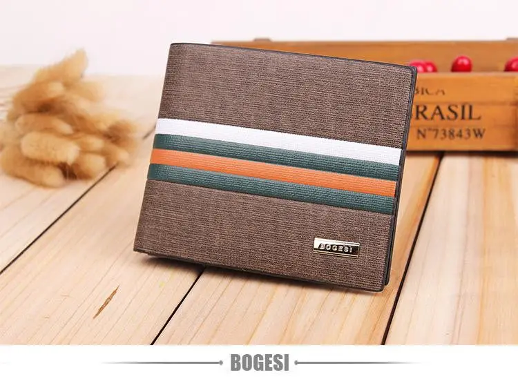 Business Striped Short Section Of High-Quality Leather Men"S Wallet 1