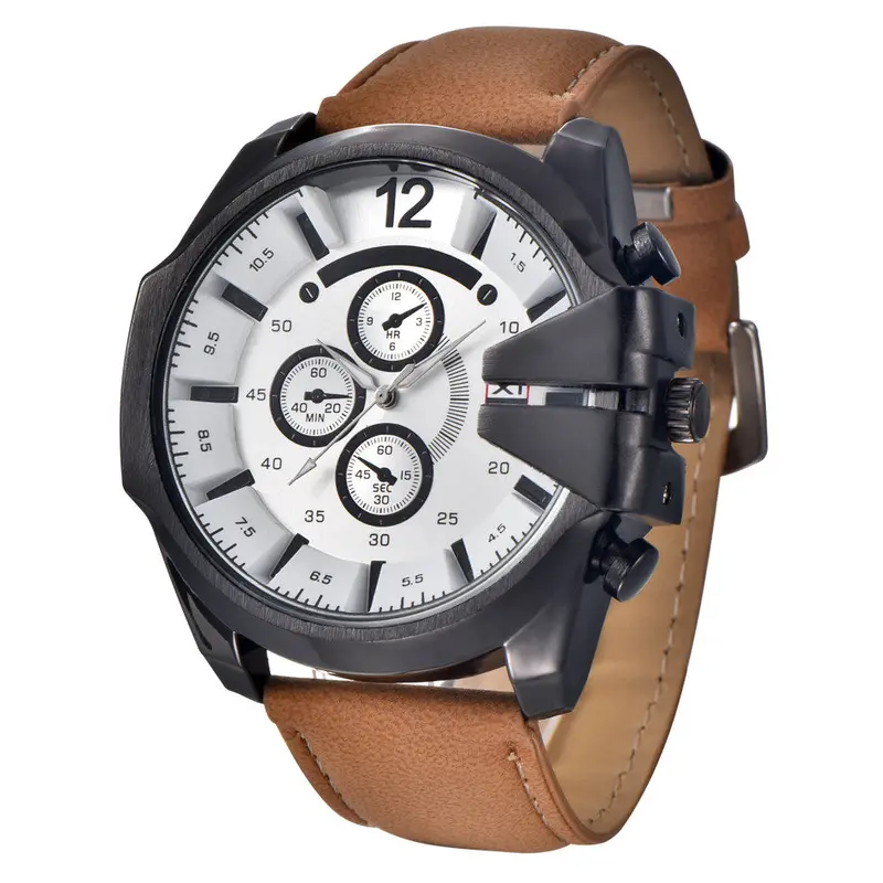 Business Watch Relogio Masculino Vintage Brown Mens Watches Top Luxury Steel Case Date Leather Sport Quartz Watch 3