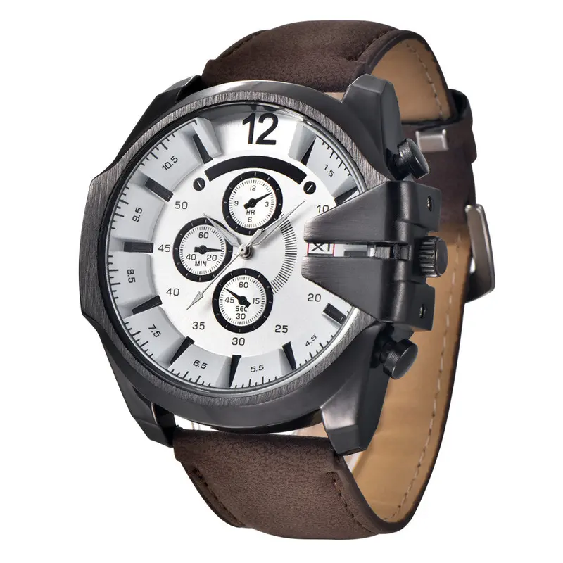 Business Watch Relogio Masculino Vintage Brown Mens Watches Top Luxury Steel Case Date Leather Sport Quartz Watch 4