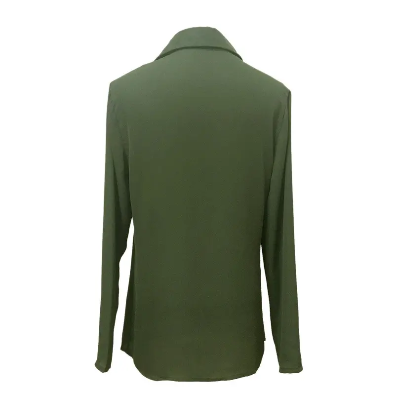 Bust Pocket V-Neck Women Blouses Bandage Lapel Long Sleeve Blouse Shirt Army Green Women Tops Chiffon Blusas Feminino 3