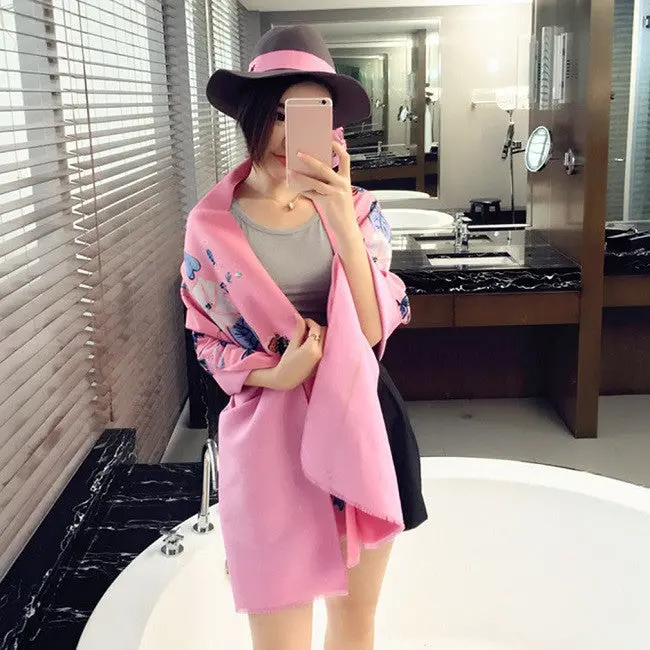 Butterfly Jacquard South Korea Sweet Style Plush Thickening Warm Scarf Curling Imitation Cashmere Shawl 1