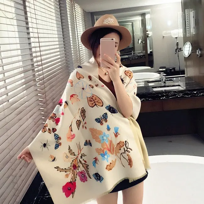 Butterfly Jacquard South Korea Sweet Style Plush Thickening Warm Scarf Curling Imitation Cashmere Shawl 4
