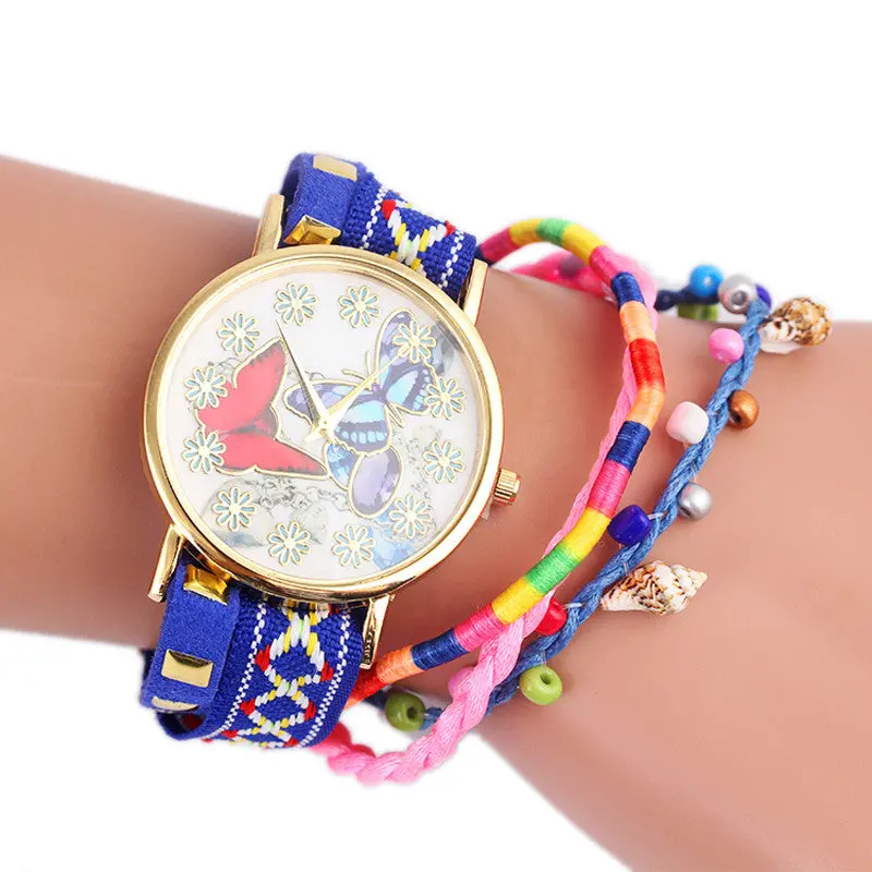 Butterfly Pattern Knitting Dial Quartz Casual Wrist Watch Bracelet Watch Feida 2