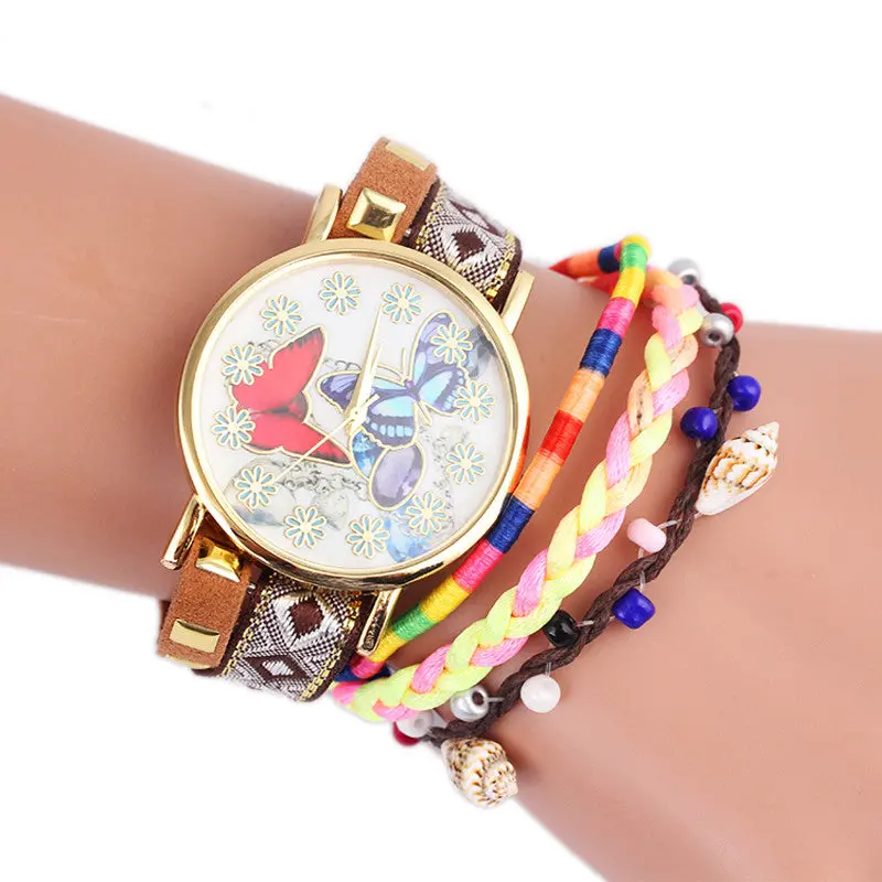 Butterfly Pattern Knitting Dial Quartz Casual Wrist Watch Bracelet Watch Feida 3