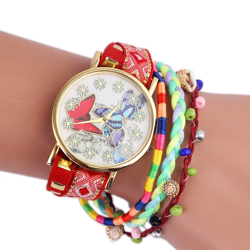 Butterfly Pattern Knitting Dial Quartz Casual Wrist Watch Bracelet Watch Feida 5