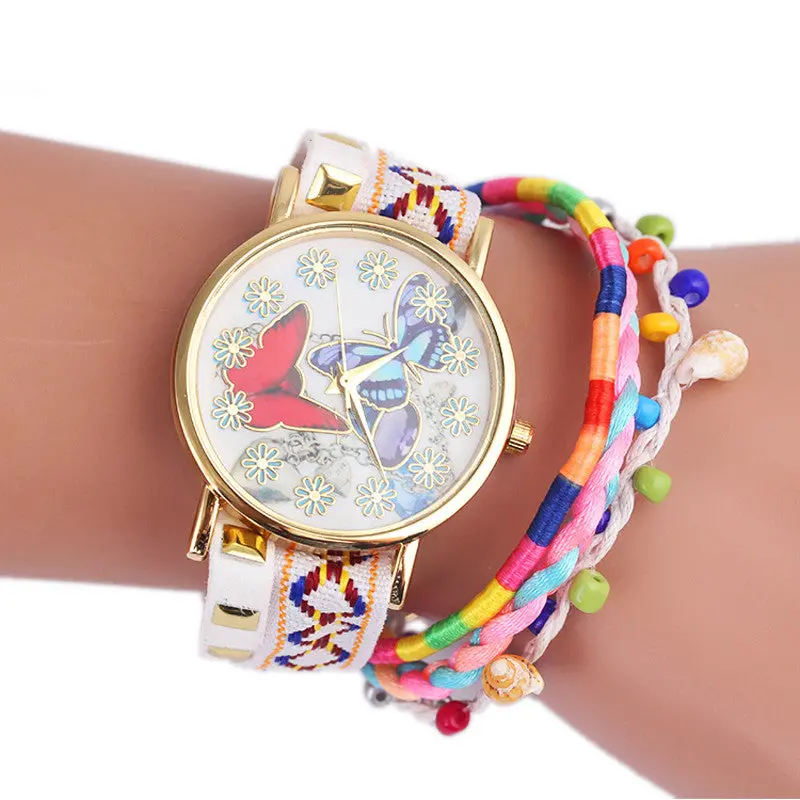 Butterfly Pattern Knitting Dial Quartz Casual Wrist Watch Bracelet Watch Feida 6
