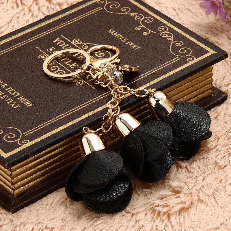 Camellia Leather Keychain Bag Pendant Car Ornaments Long Key Chain Best Gift To Friends 1