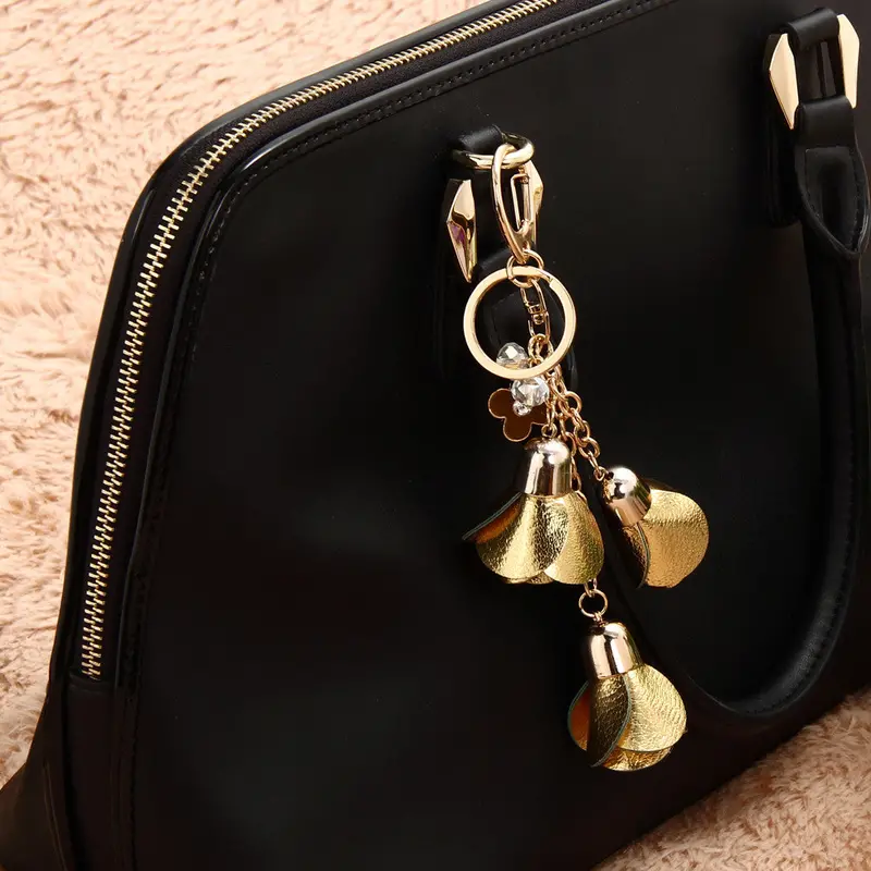 Camellia Leather Keychain Bag Pendant Car Ornaments Long Key Chain Best Gift To Friends 5