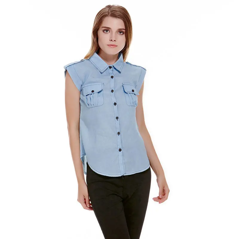 Camisa Short Sleeve Denim Shirt Women Casual Jeans Shirts Blusa Denim Camisa Feminina Jeans Shirt Women Blouse Blusas Femininas 1