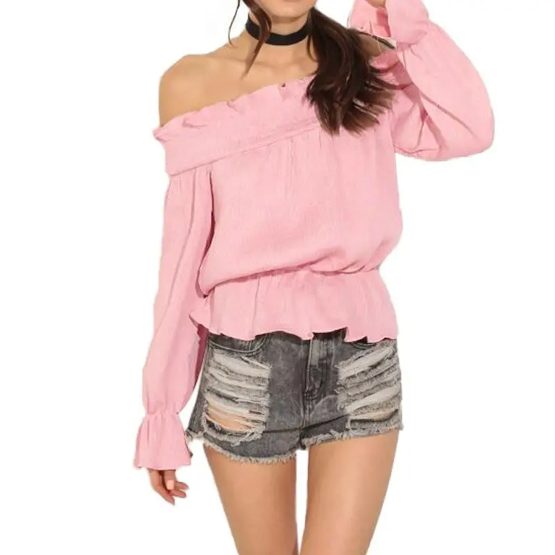 Camisas Blusas Tops Ladies Loose Long Sleeve Off Shoulder Chiffon Blouse Shirt Women Blouses Plus Size 1