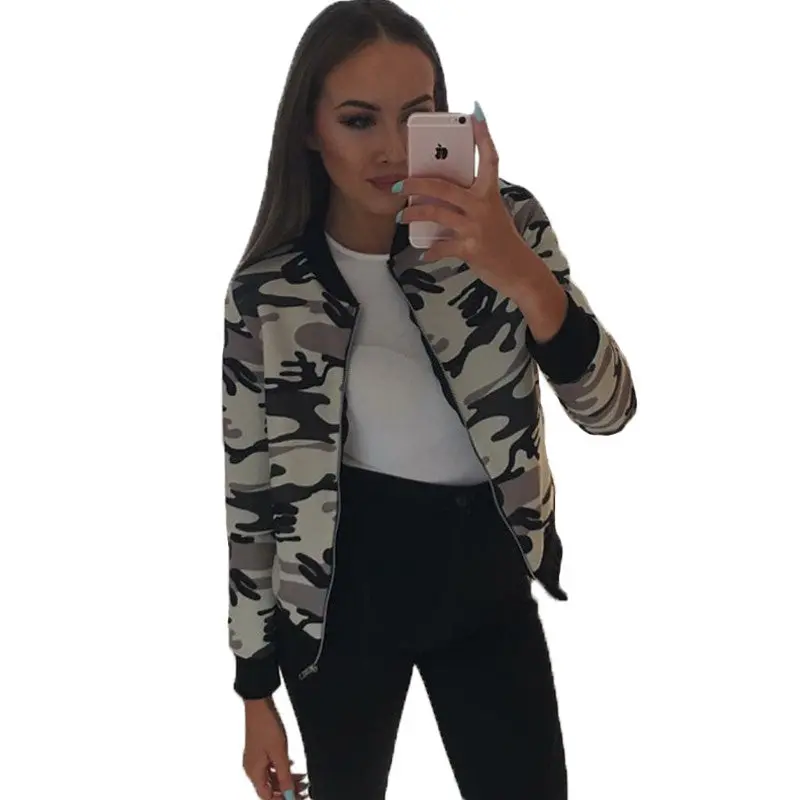 Camouflage Casual Jacket O Neck Long Sleeve Slim Coat Women Plus Size Women Basic Coats 3