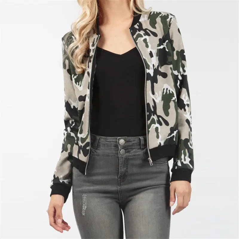 Camouflage Casual Jacket O Neck Long Sleeve Slim Coat Women Plus Size Women Basic Coats 4