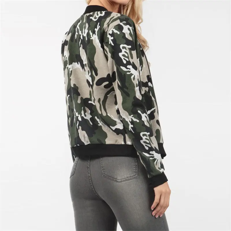 Camouflage Casual Jacket O Neck Long Sleeve Slim Coat Women Plus Size Women Basic Coats 5