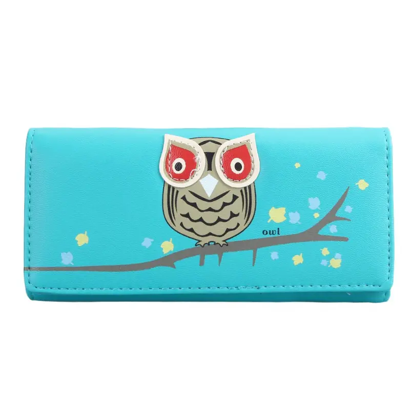 Candy Colors Purse Owl Cartoon Print Leather Zipper Wallet Multiple Cards Holder Wallet For Girls Women Wallet 2