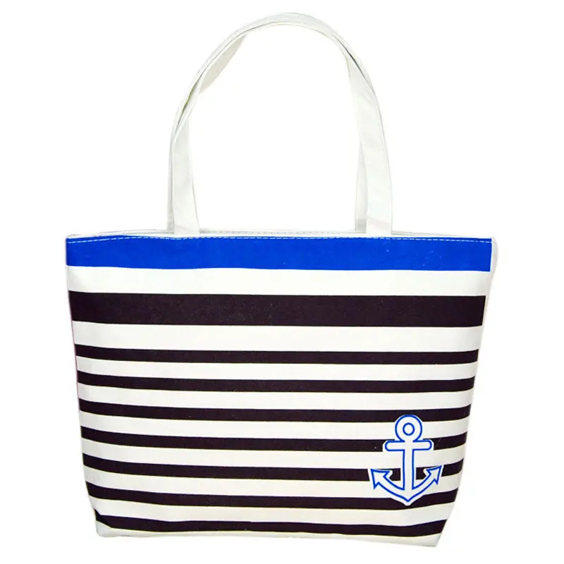 Canvas Bags Black Anchor Pattern Shopping Shoulder Bags Women Handbag Casual Beach Bolsa For Girls 1