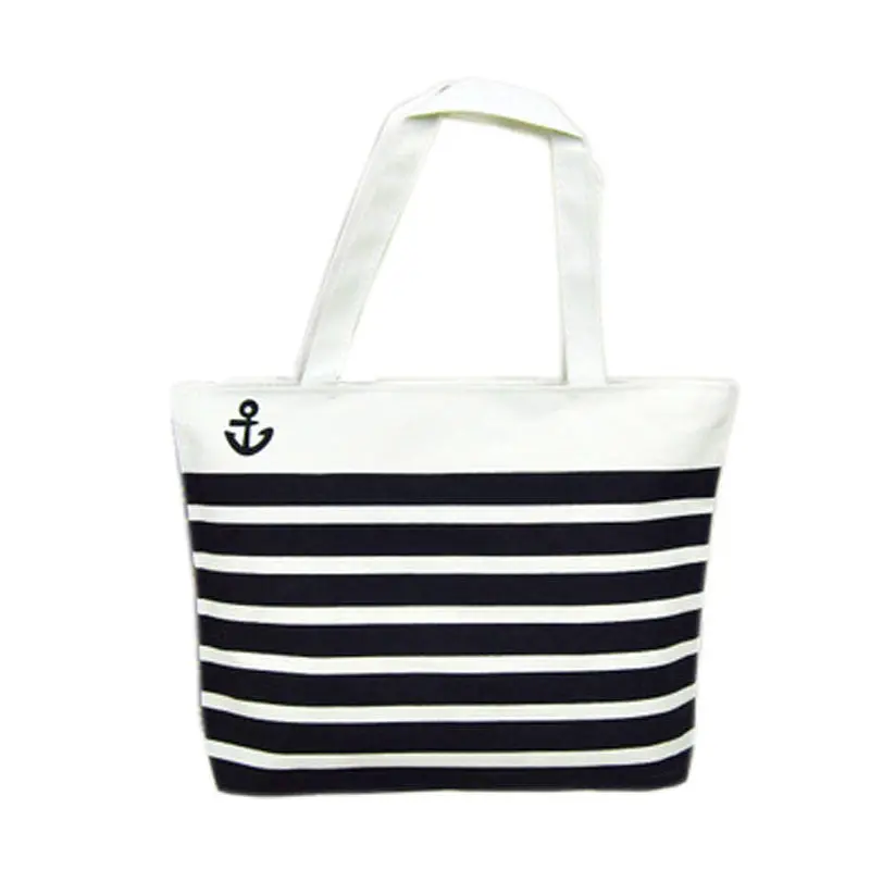 Canvas Bags Black Anchor Pattern Shopping Shoulder Bags Women Handbag Casual Beach Bolsa For Girls 2
