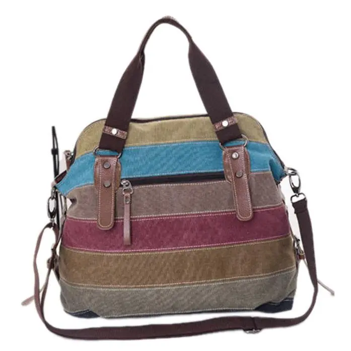 Canvas Multicolour Striped Women Shoulder Bag Satchel Crossbody Tote Satchel Hbag Purse Messenger 1