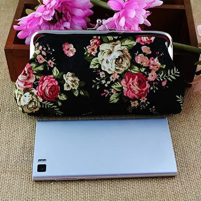 Canvas Purse Flower Print Women Wallets Bolsos Carteras Mujer Vintage Portefeuille Clutch Coin Pouch 1