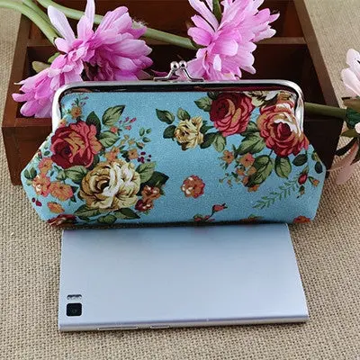 Canvas Purse Flower Print Women Wallets Bolsos Carteras Mujer Vintage Portefeuille Clutch Coin Pouch 2