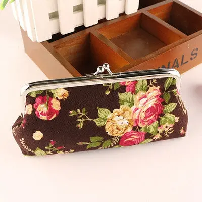 Canvas Purse Flower Print Women Wallets Bolsos Carteras Mujer Vintage Portefeuille Clutch Coin Pouch 3