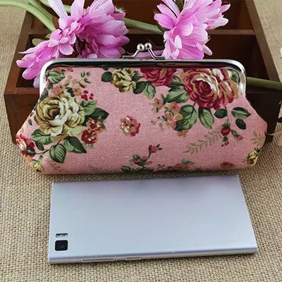 Canvas Purse Flower Print Women Wallets Bolsos Carteras Mujer Vintage Portefeuille Clutch Coin Pouch 4