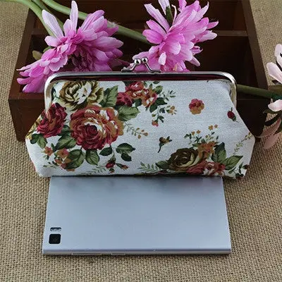 Canvas Purse Flower Print Women Wallets Bolsos Carteras Mujer Vintage Portefeuille Clutch Coin Pouch 5