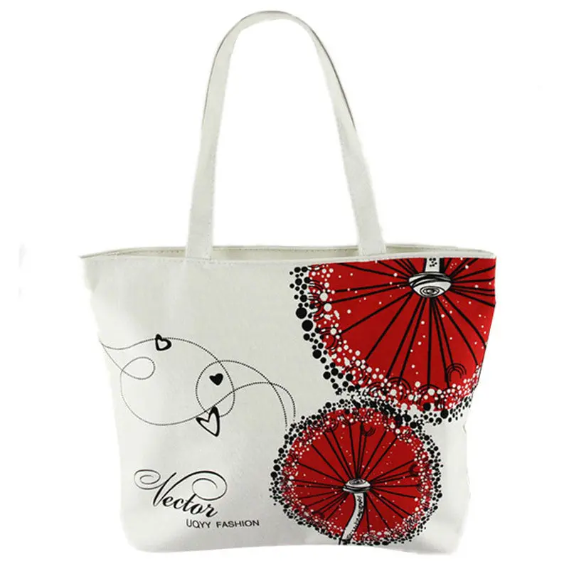 Canvas Red Delion Pattern Women Bag Girls Shopping Shoulder Bags Hbag Beach Pouch Tote 1